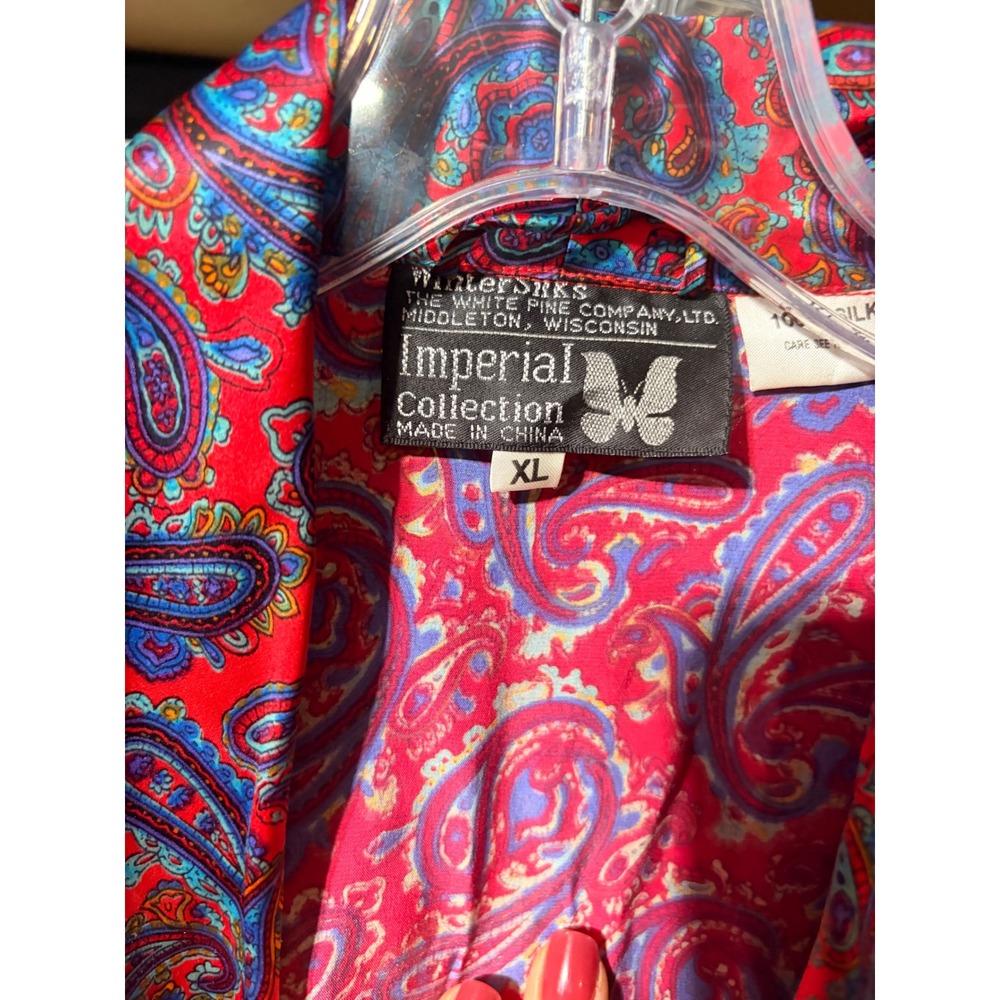 WinterSilks Paisley Silk Robe Womens XL Red Multicolor Long Dressing Gown - Picture 2 of 3